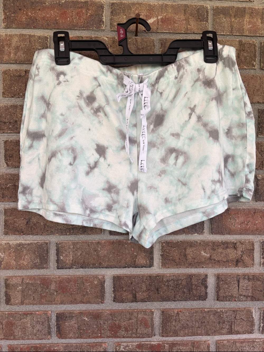 Nicole Miller New York Casual Tie-Dye Mint & Gray Drawstring Sleep Shorts